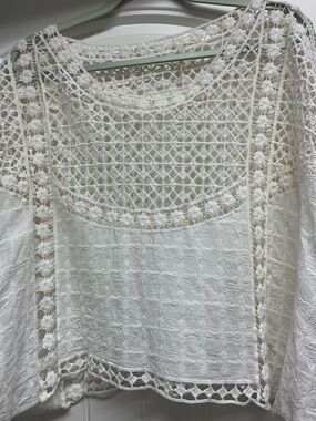 White Crochet-Trim Women's Top -
